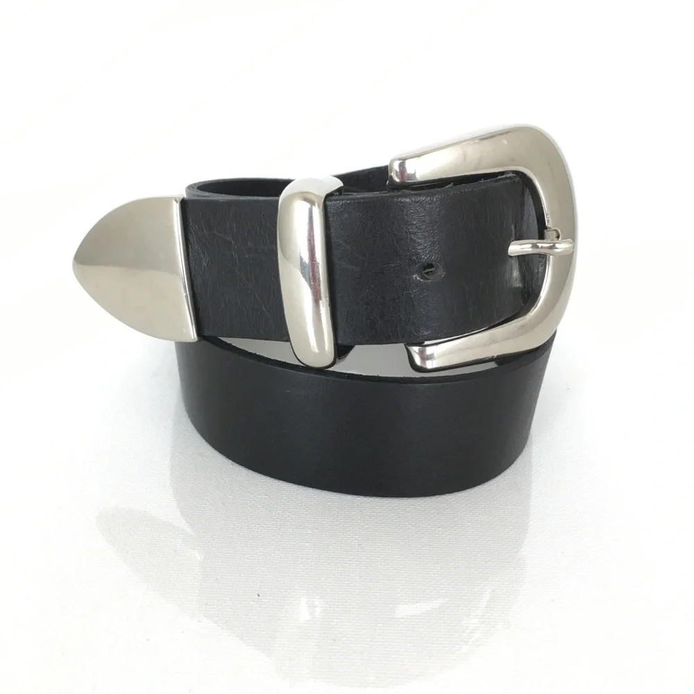 Smooth Black Italian Leather Belt Silver Buckle Women’s Size Small